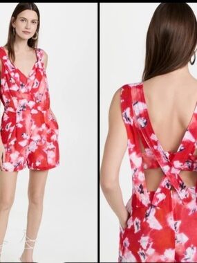 IRO Pink and Red Floral Sleeveless Romper